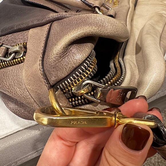 Prada Ardesia/Fumo Ombre Glace Leather Zippers Satchel Bag - Picture 12 of 16